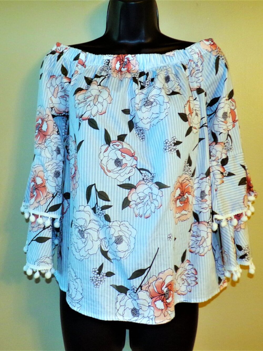 No Comment NWT Blue/White Striped Off Shoulder Top